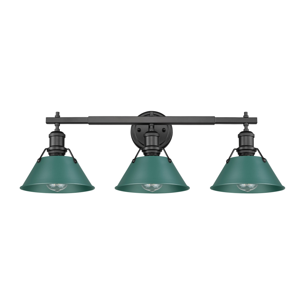Yep by Golden Lighting Orwell 3-light Vanity in Matte Black and Pine Green shade